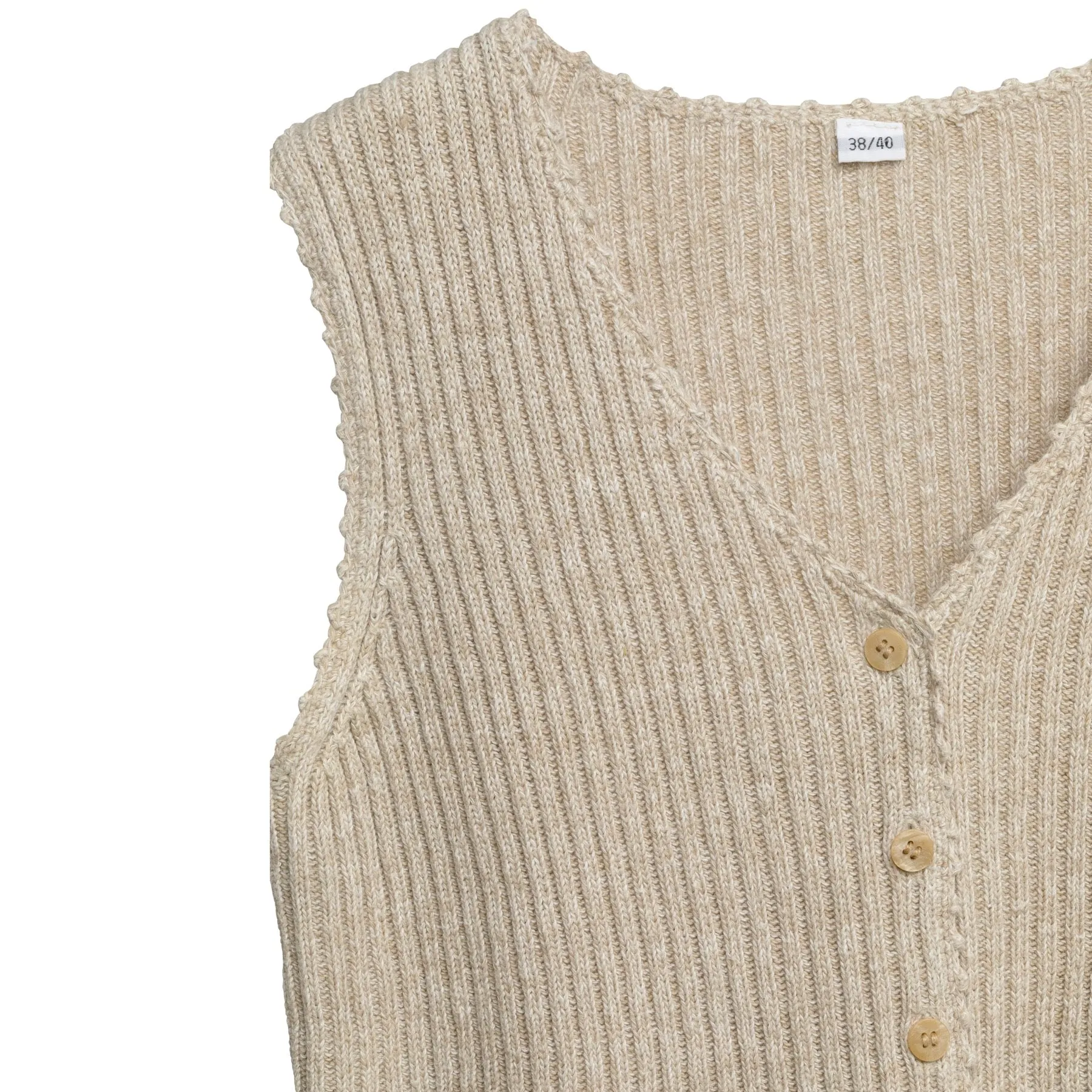 2x2 Rib Stitch Ramie Blend Scallop V-Neck Vest