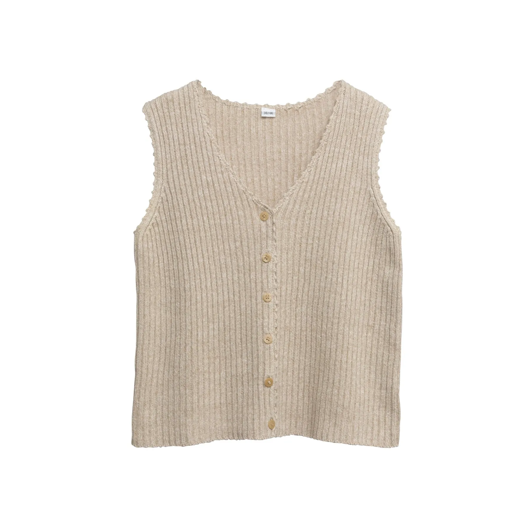 2x2 Rib Stitch Ramie Blend Scallop V-Neck Vest