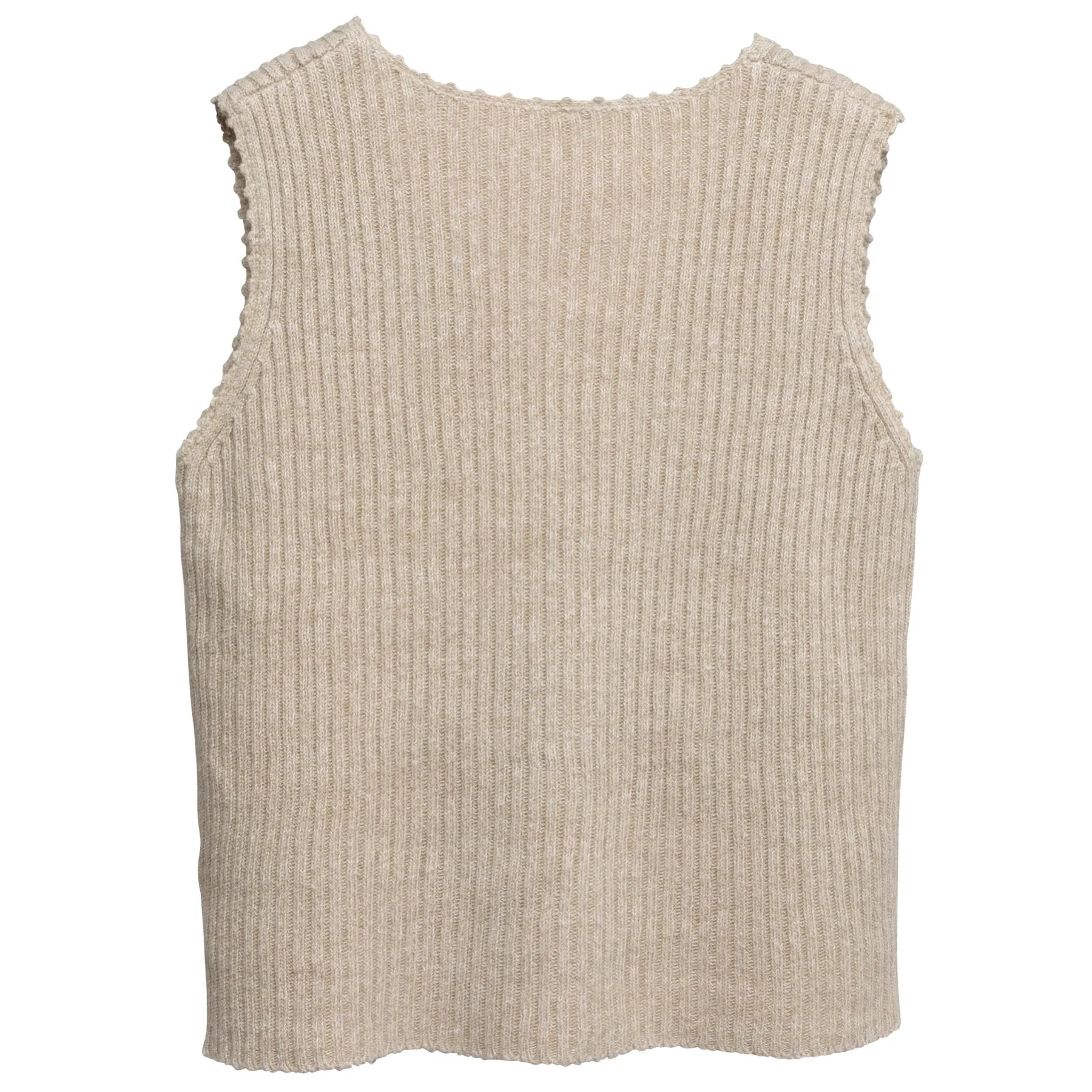 2x2 Rib Stitch Ramie Blend Scallop V-Neck Vest