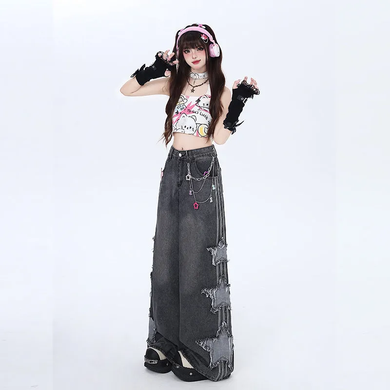 American Retro Star Patch Wide Leg Jeans