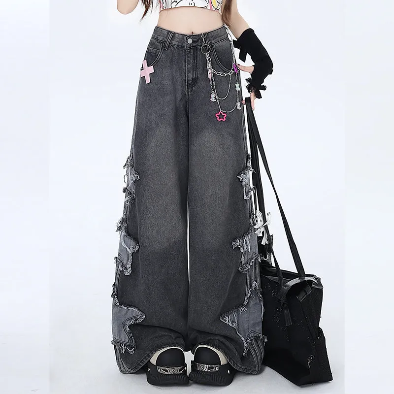American Retro Star Patch Wide Leg Jeans