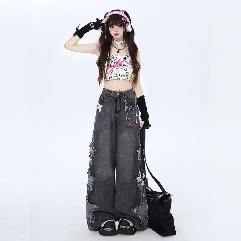 American Retro Star Patch Wide Leg Jeans