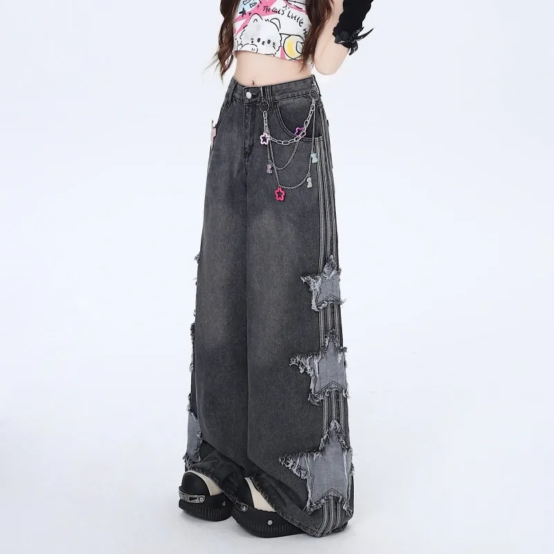 American Retro Star Patch Wide Leg Jeans