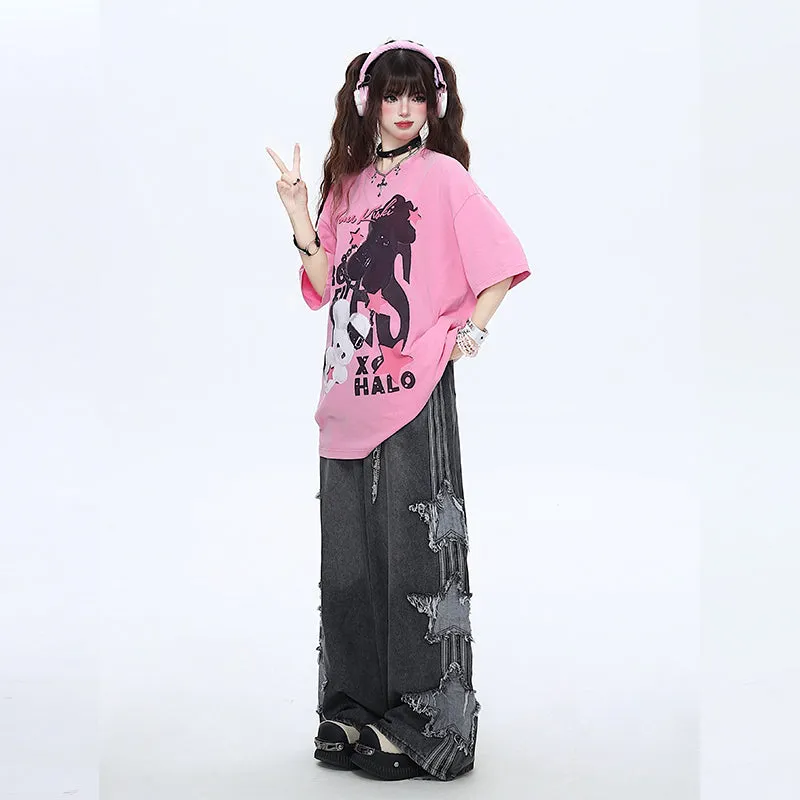 American Retro Star Patch Wide Leg Jeans