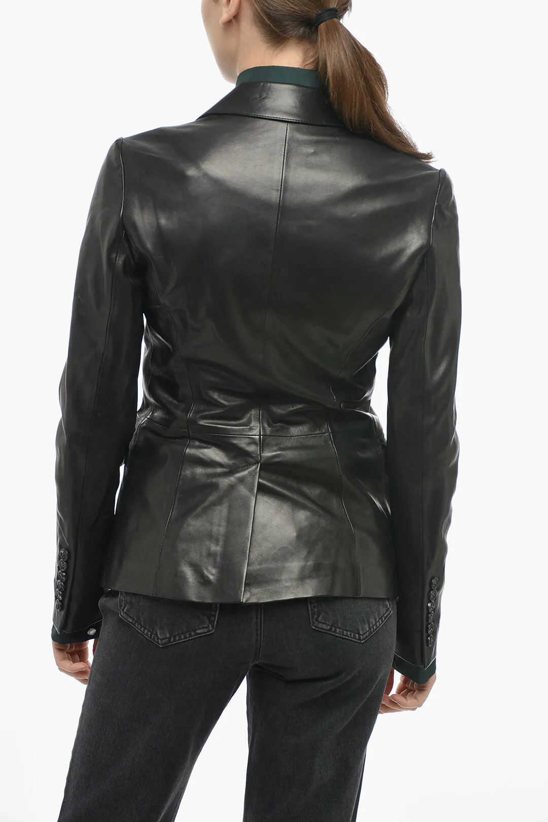 Amiri Peak Lapel Leather 1-button Blazer