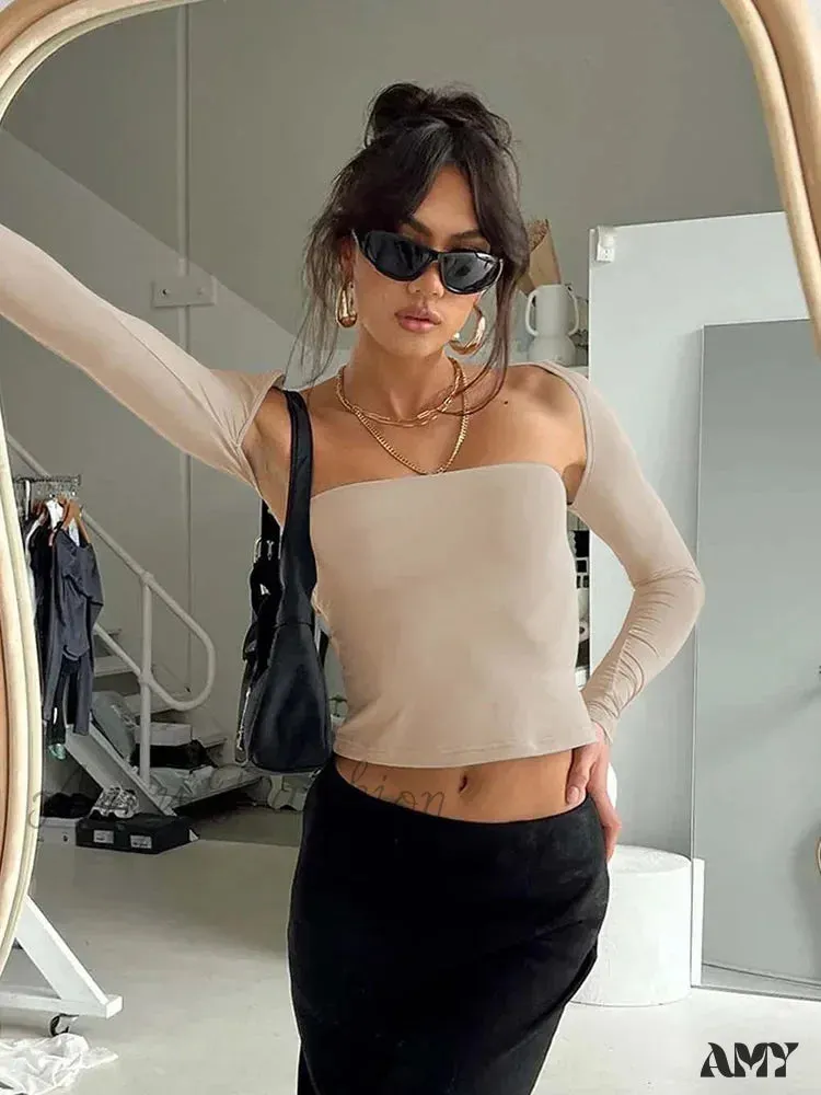 AMY FASHION - Sexy Bra Tie Waist Long Sleeve Tight Cover Crop Top