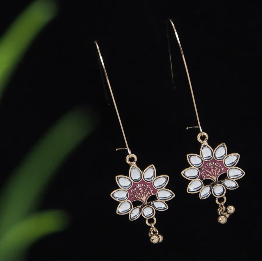 Antique Gold /Silver Plated Multi Coloured Hanging Beads Floral Design Earring