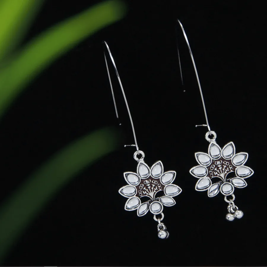 Antique Gold /Silver Plated Multi Coloured Hanging Beads Floral Design Earring