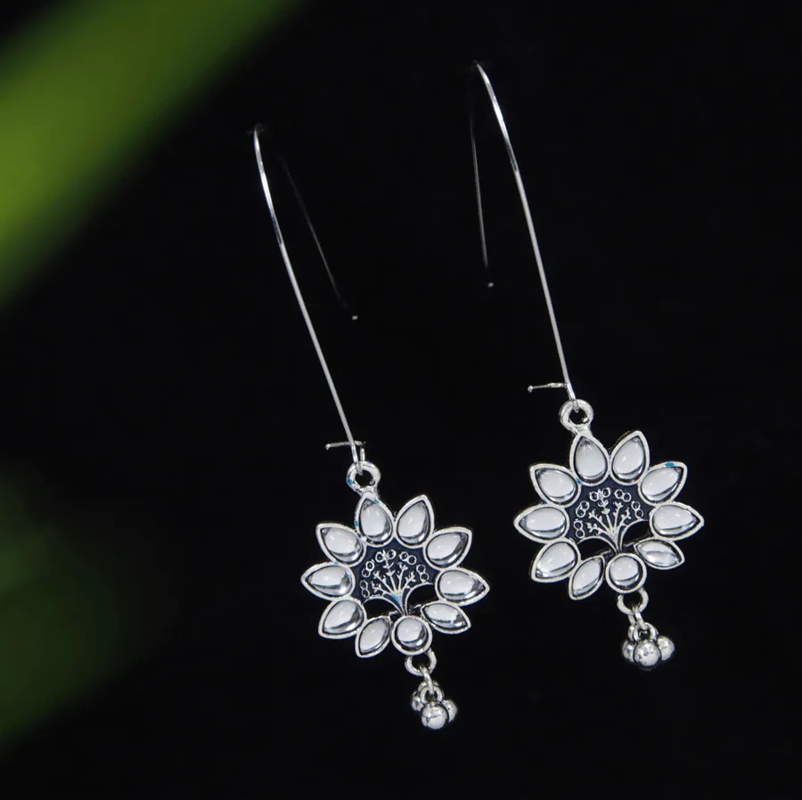 Antique Gold /Silver Plated Multi Coloured Hanging Beads Floral Design Earring