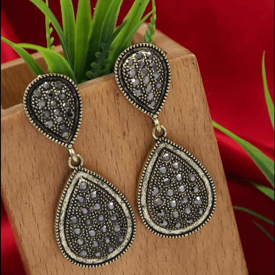 Antique Gold/Silver Plated Rustic Tear Drop Shaped Dangle Earring