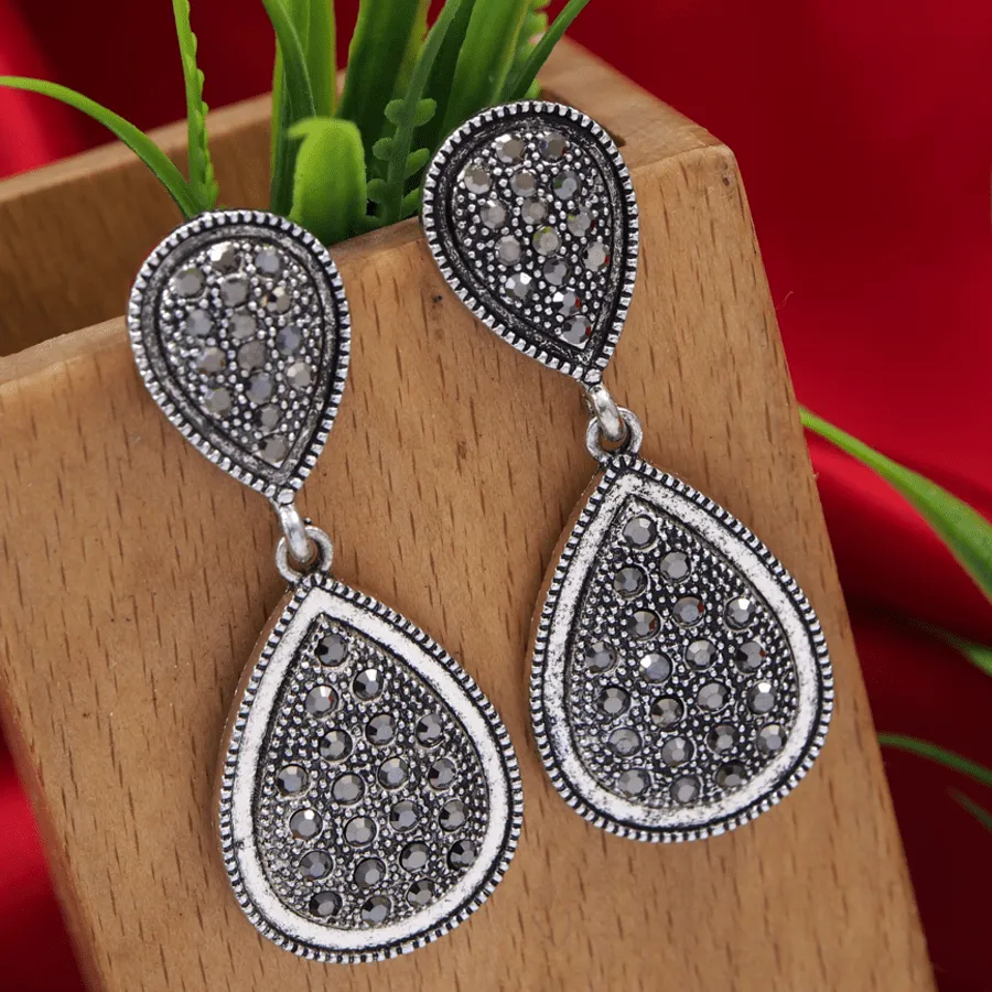Antique Gold/Silver Plated Rustic Tear Drop Shaped Dangle Earring