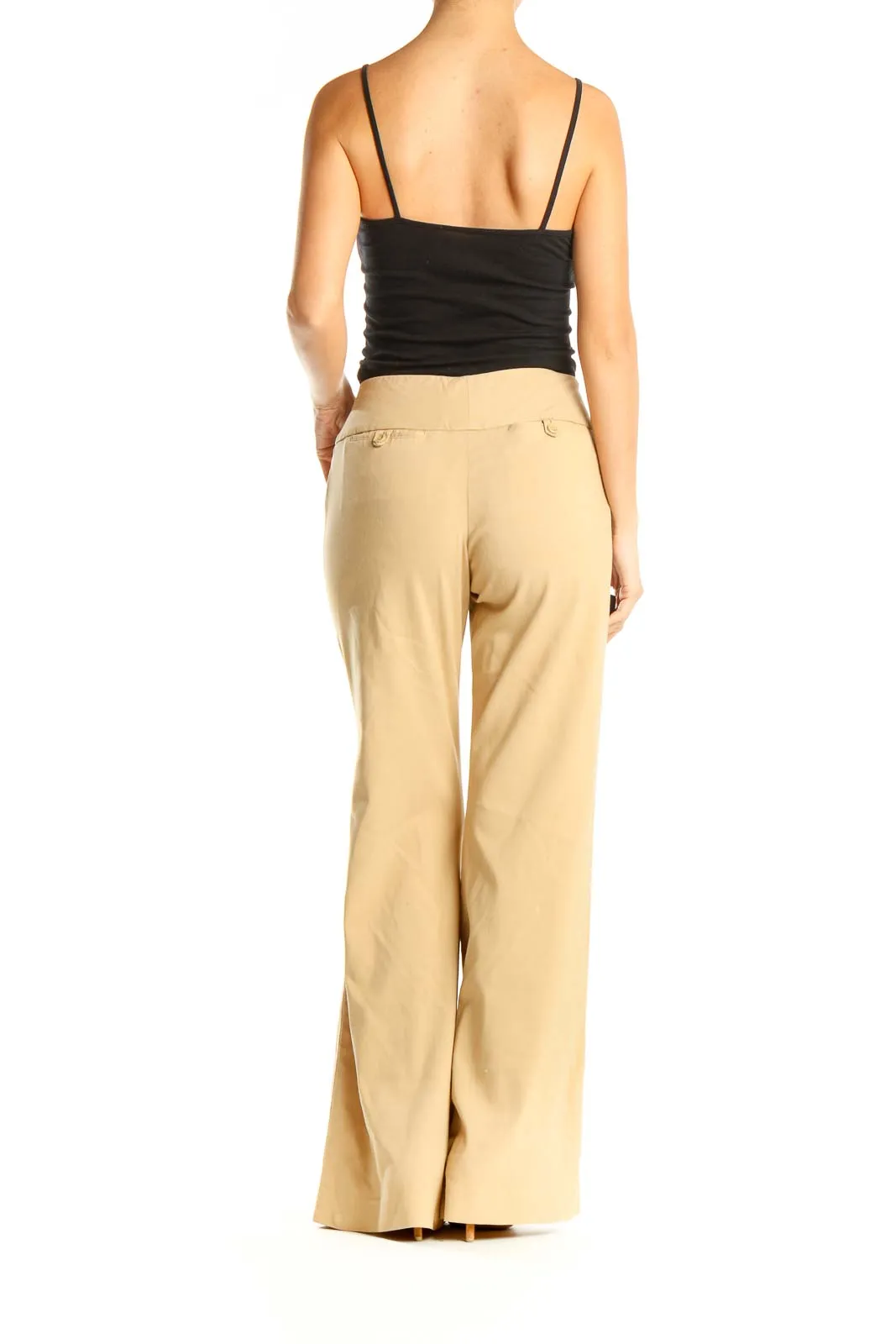 Beige Casual Wide Leg Trousers