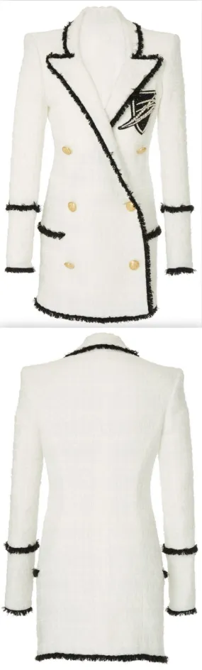 Black and White Double-Breasted Tweed Jacket