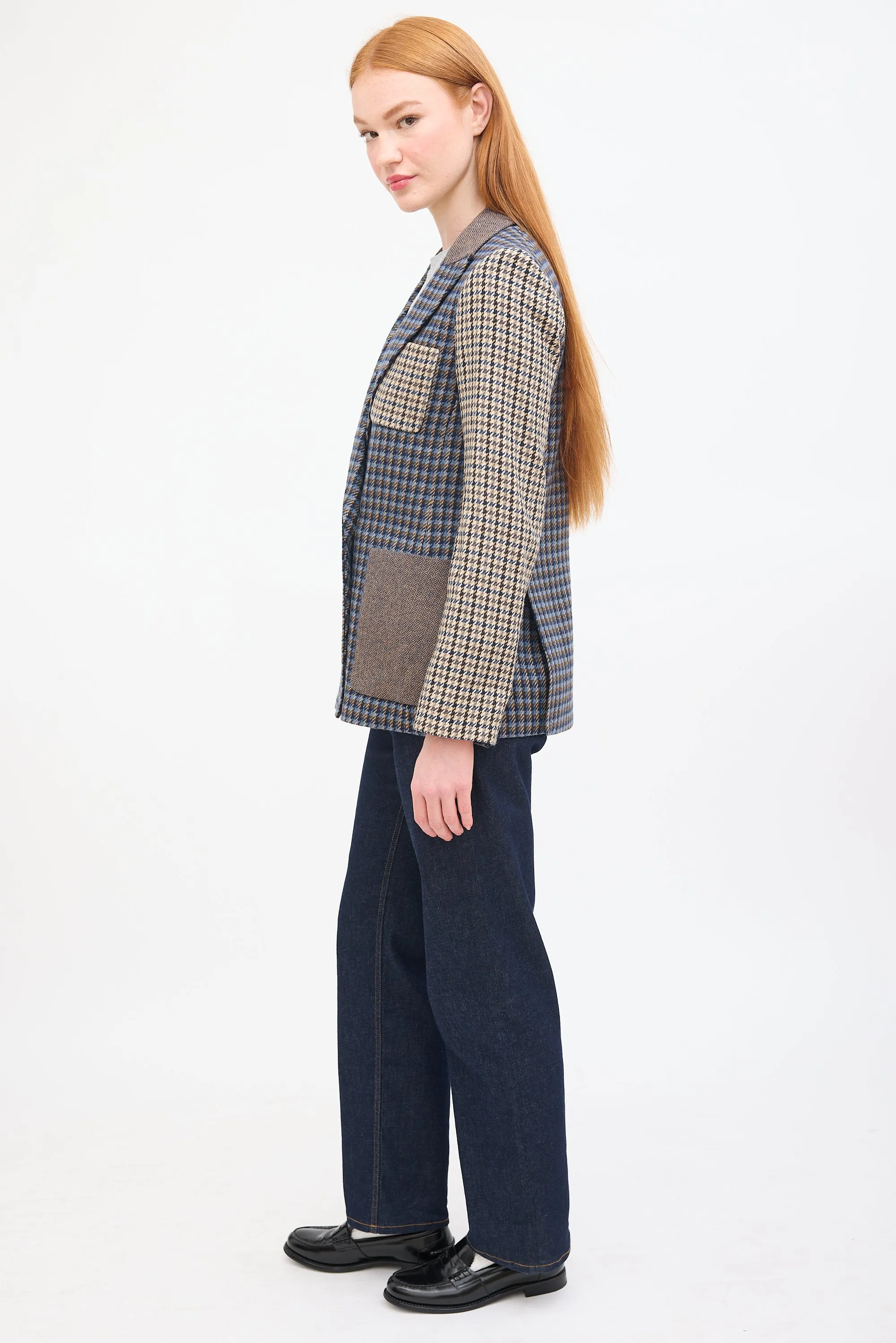 Blue & Multi Mixed Pattern Faustine Dickey Blazer