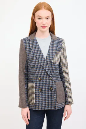Blue & Multi Mixed Pattern Faustine Dickey Blazer