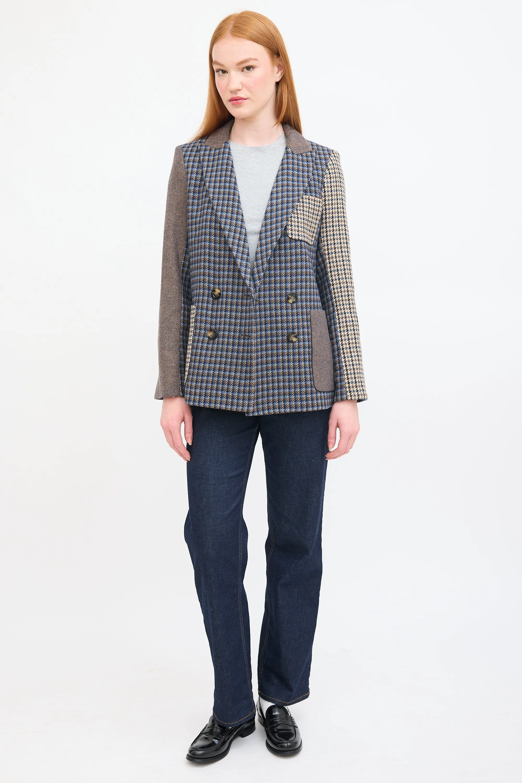 Blue & Multi Mixed Pattern Faustine Dickey Blazer
