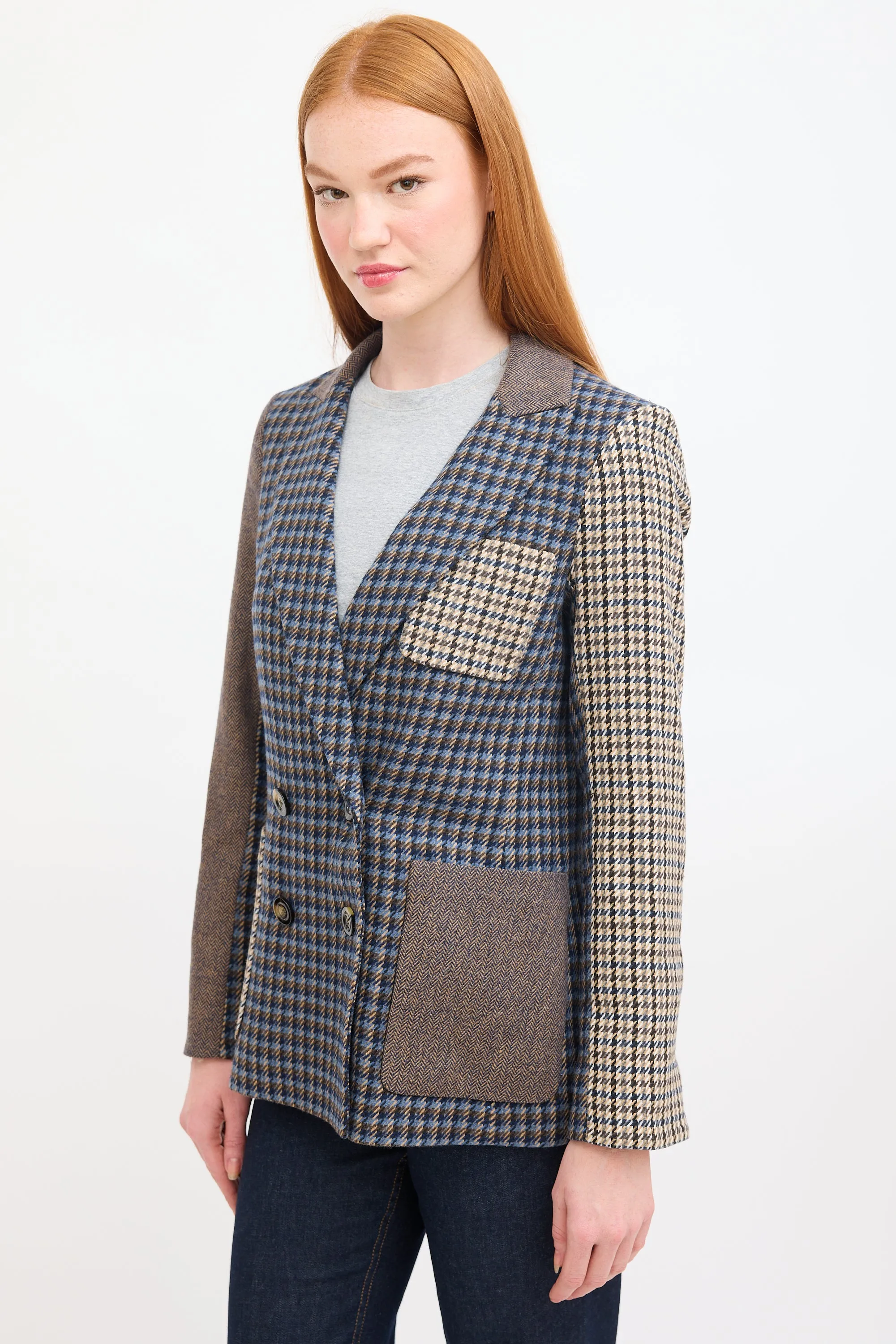 Blue & Multi Mixed Pattern Faustine Dickey Blazer