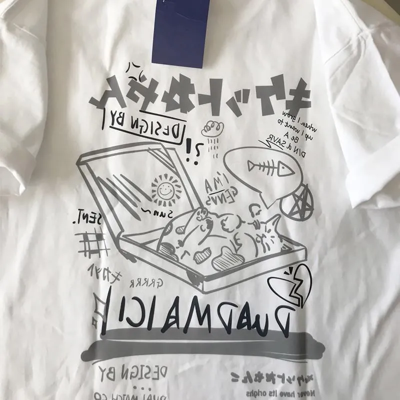 Cartoon Couple Print Harajuku T-Shirts for Women