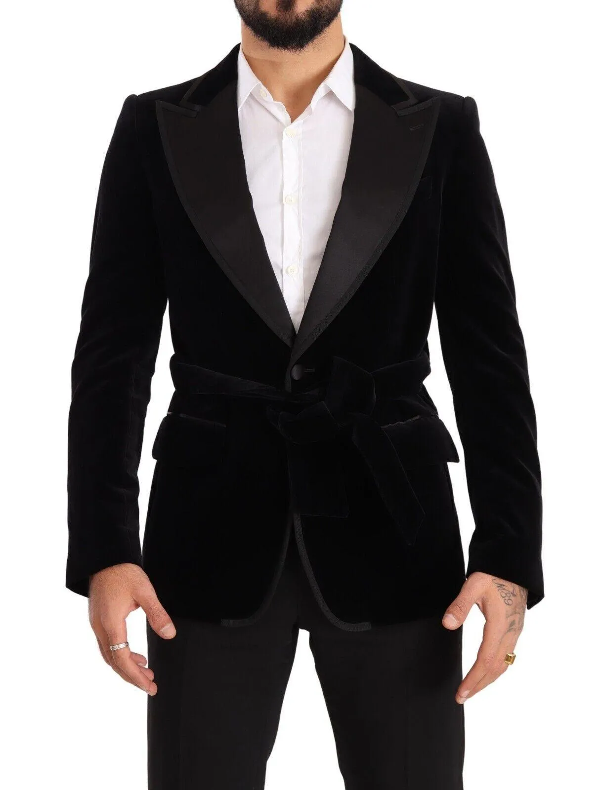 Dolce & Gabbana Black Velvet Single Breasted One Button Blazer