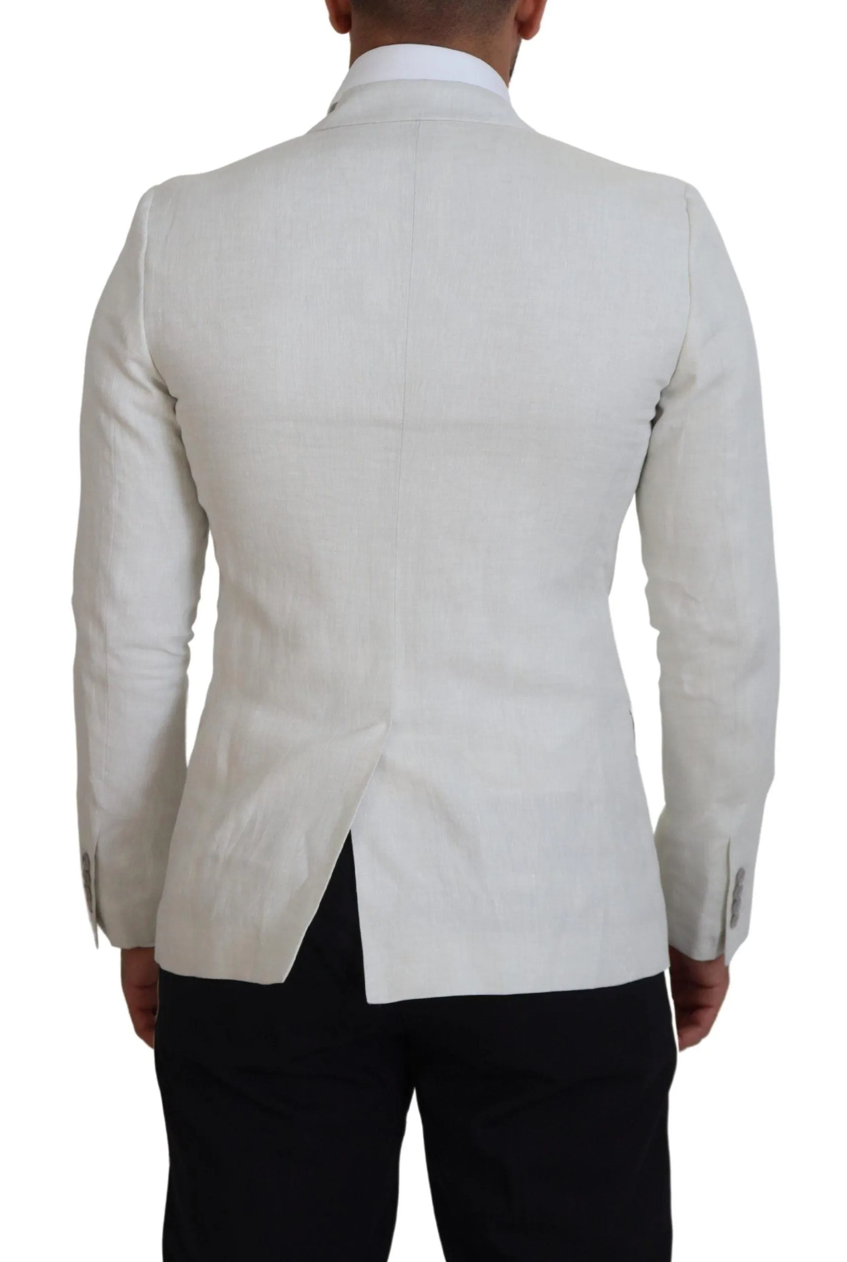 Dolce & Gabbana White Linen Slim Fit Jacket Blazer