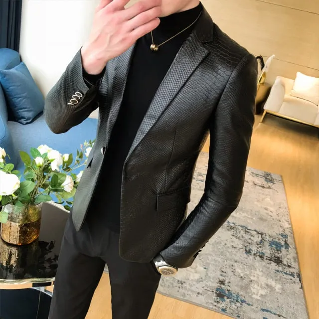 Fashion Men's Casual Leather Slim fit Blazers