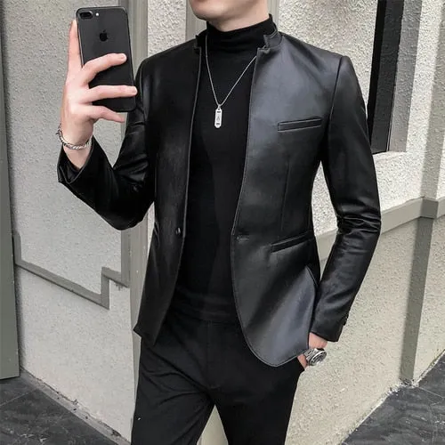 Fashion Men's Casual Leather Slim fit Blazers