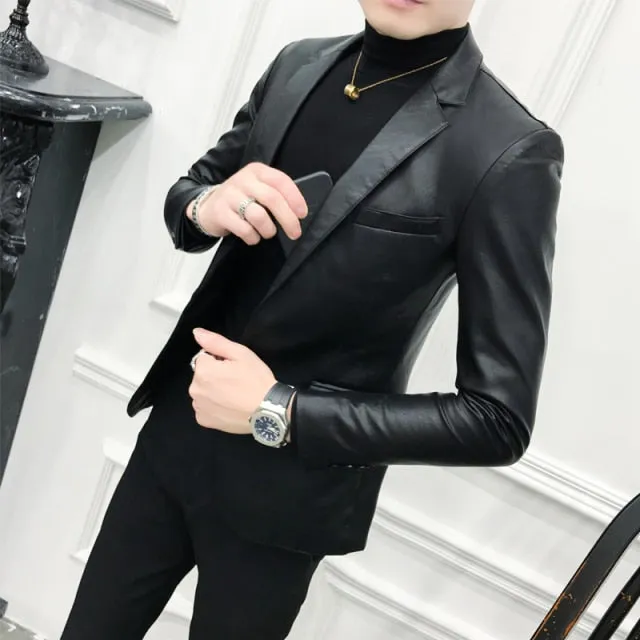 Fashion Men's Casual Leather Slim fit Blazers