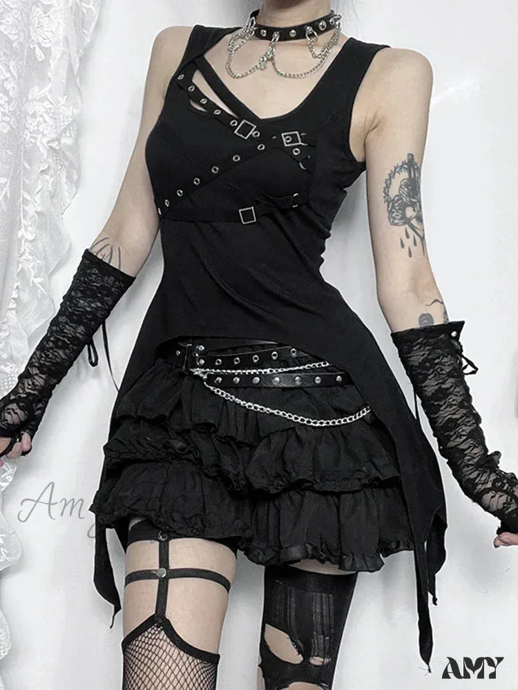 Harajuku Sleeveless Top Y2K Crop Irregular Gothic