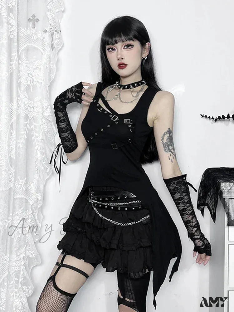 Harajuku Sleeveless Top Y2K Crop Irregular Gothic