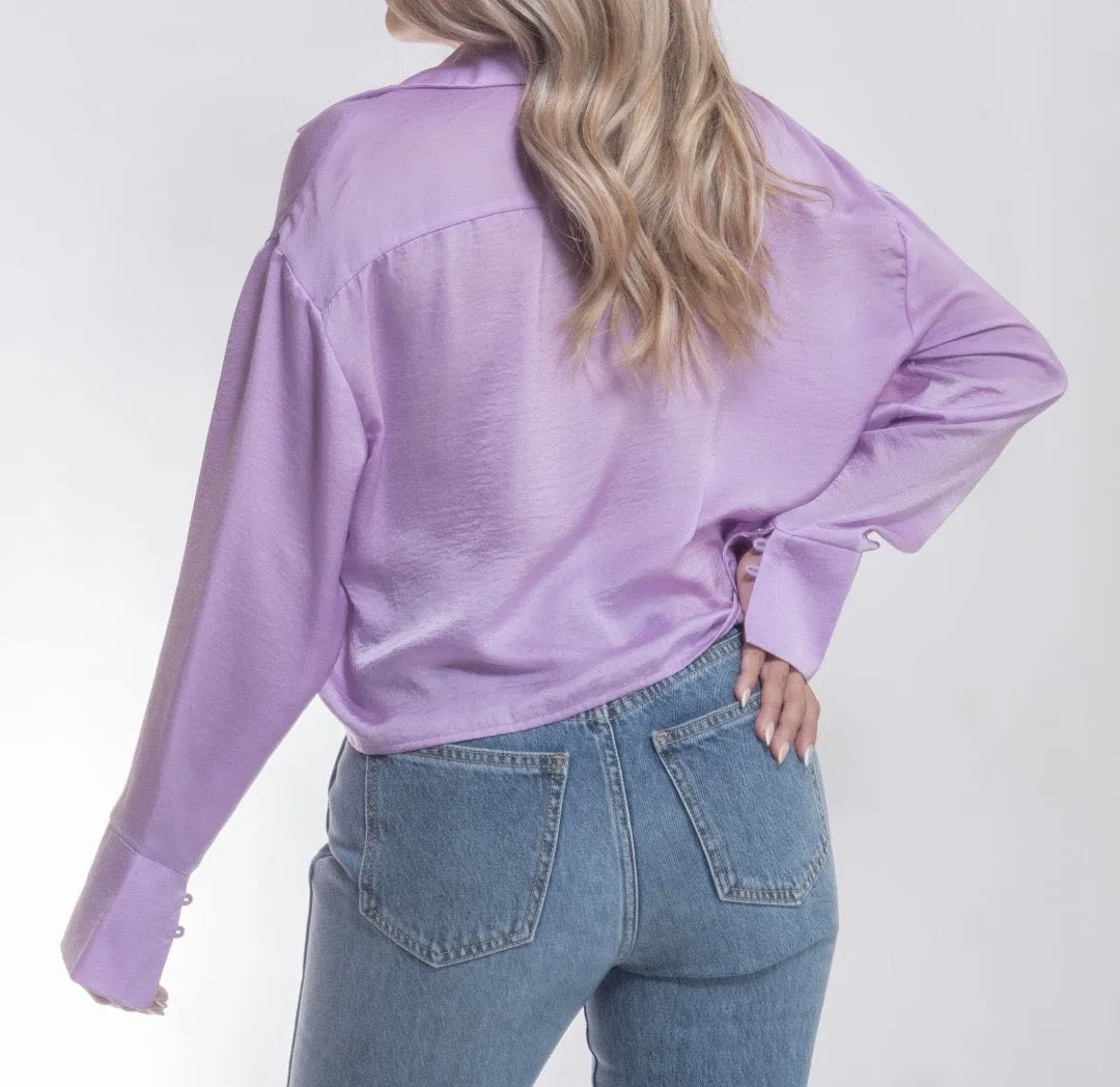 Kailey Lavender Satin Button Front Top
