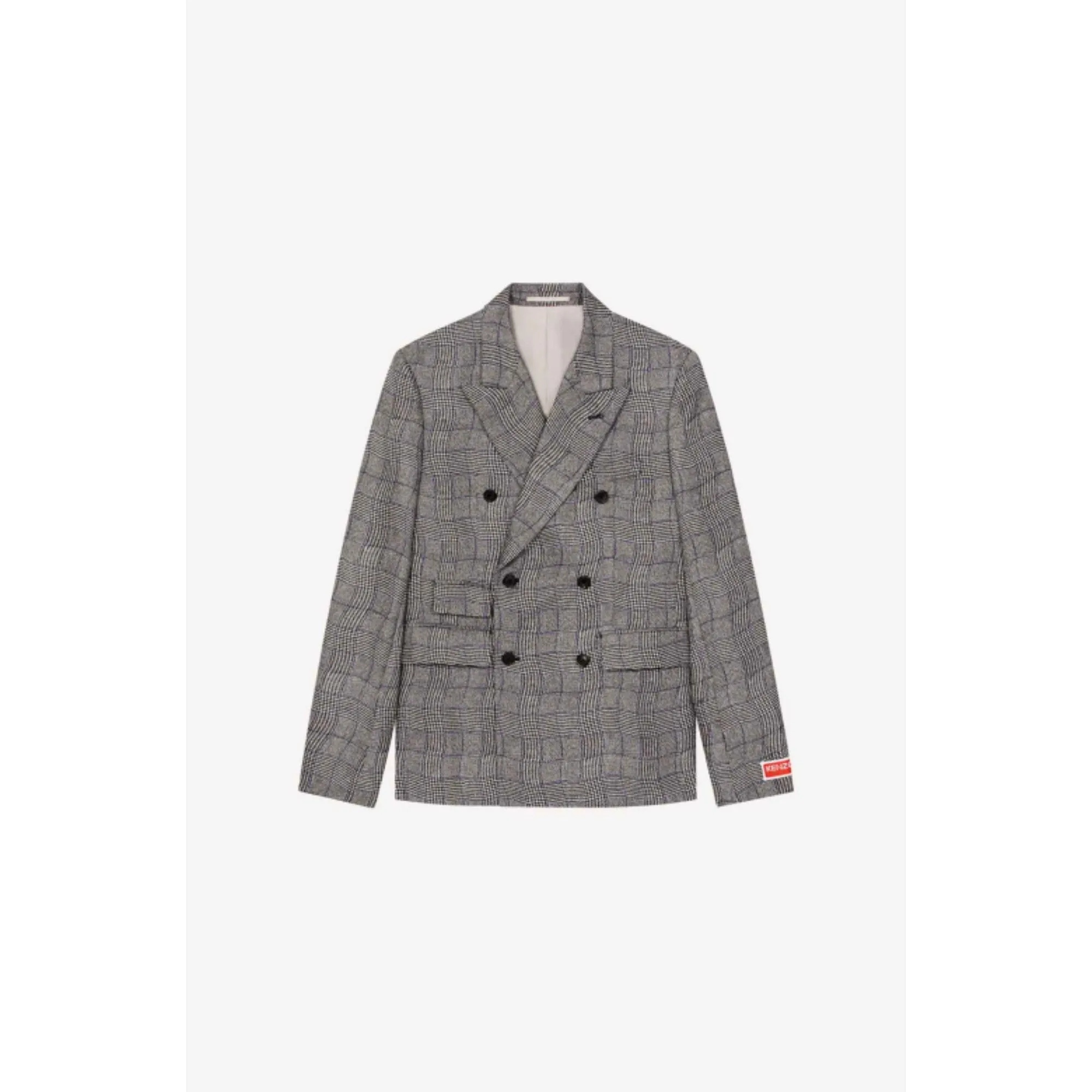Men Wavy Check Double Breasted Jkt - Black