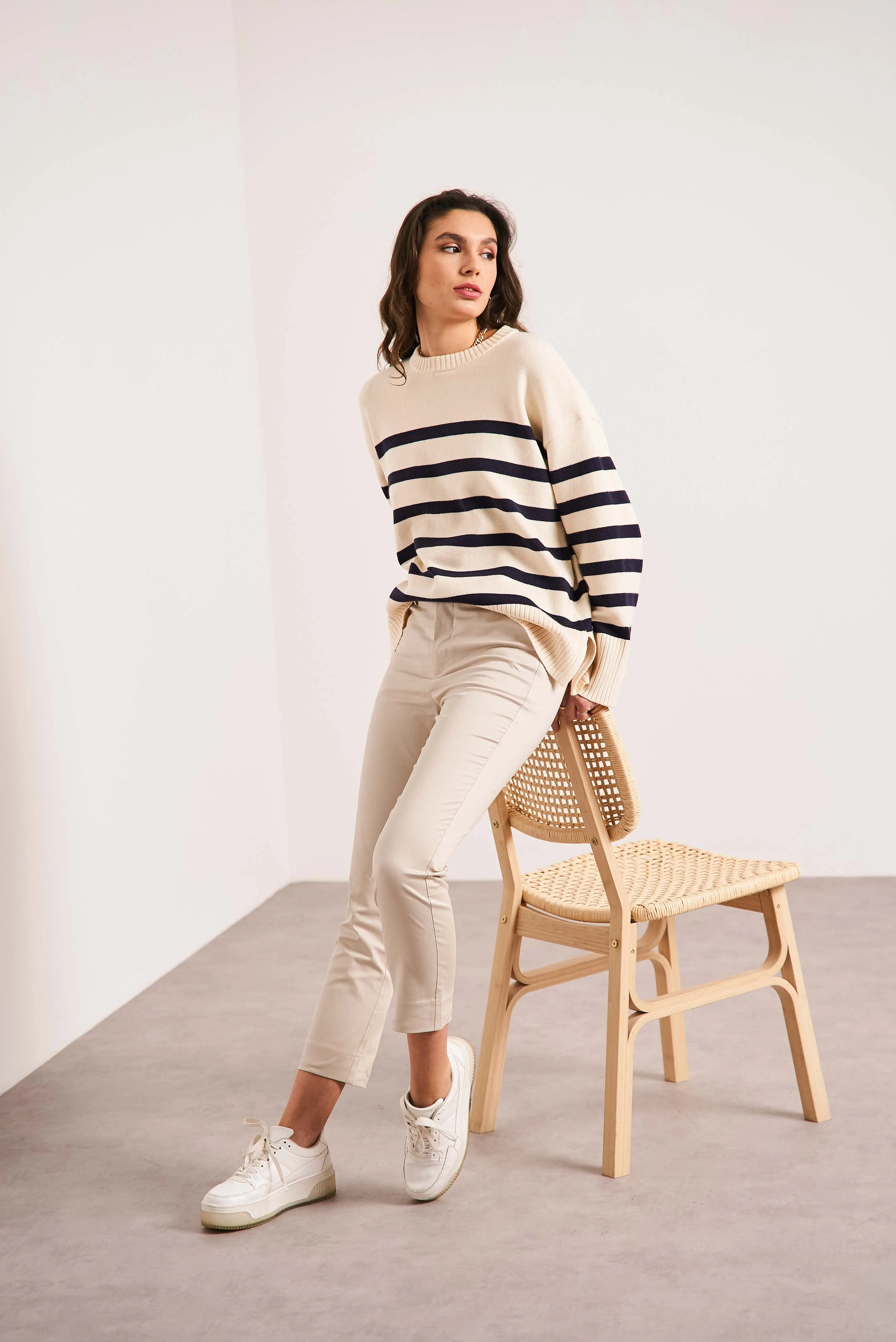 Oraije  Beige Straight Cut Chinos Claire