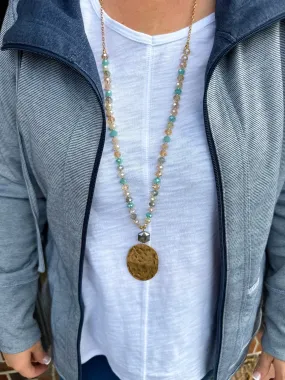 Peach and Gold Pendant Necklace Set