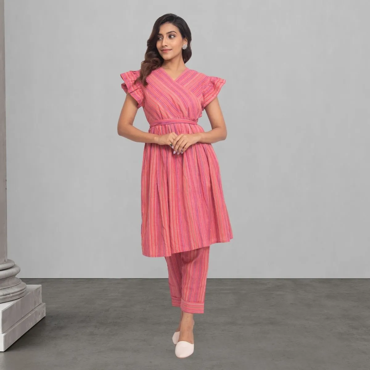Pink Co-ord Set For Women | Stripe Textured | Smart And Feminine Design