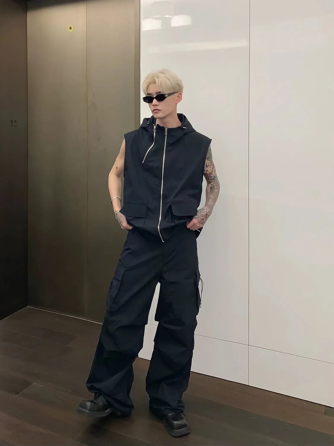 Tech Zip Hood Vest / Wide Pants Setup CBJ0083