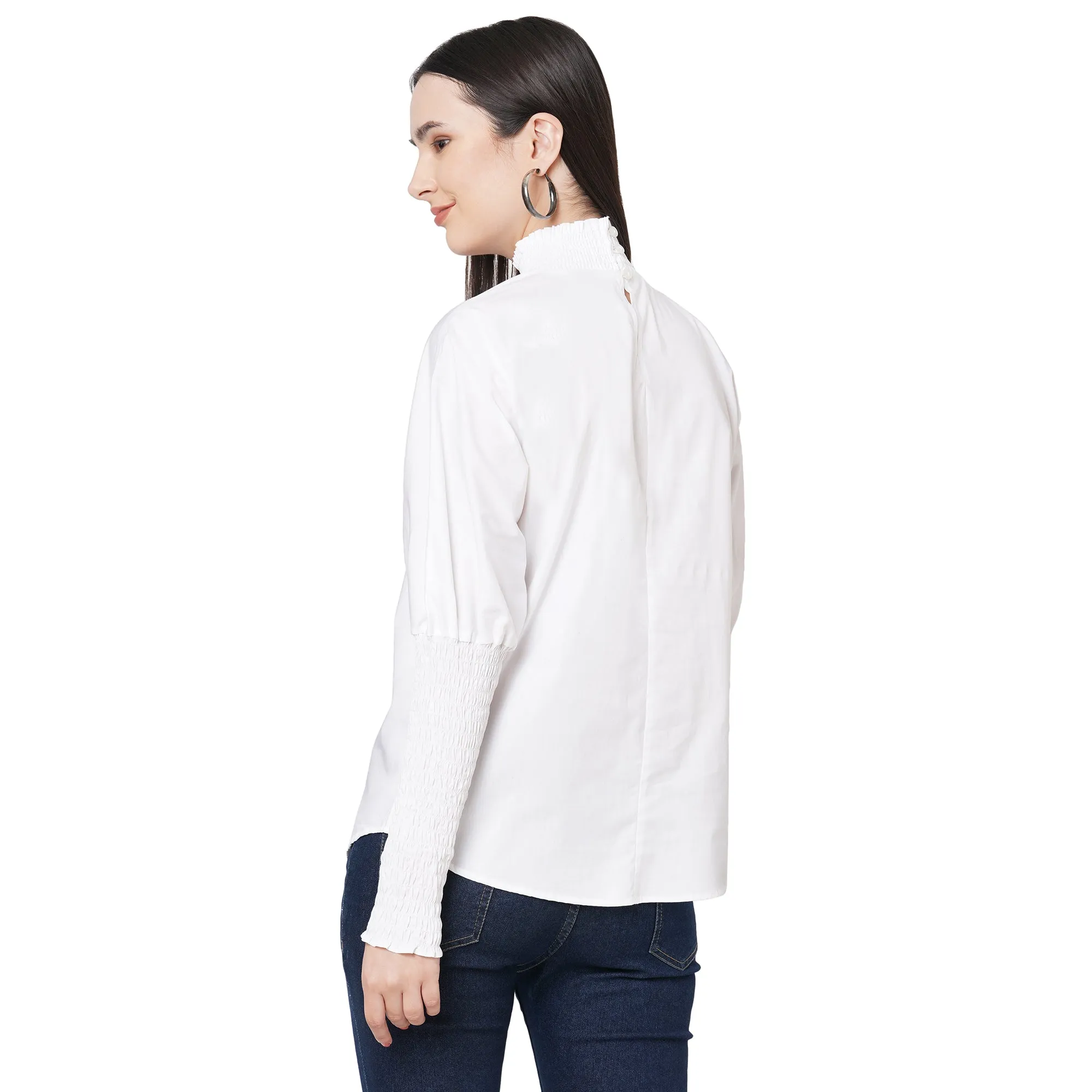 White Solid High Neck Top For Women