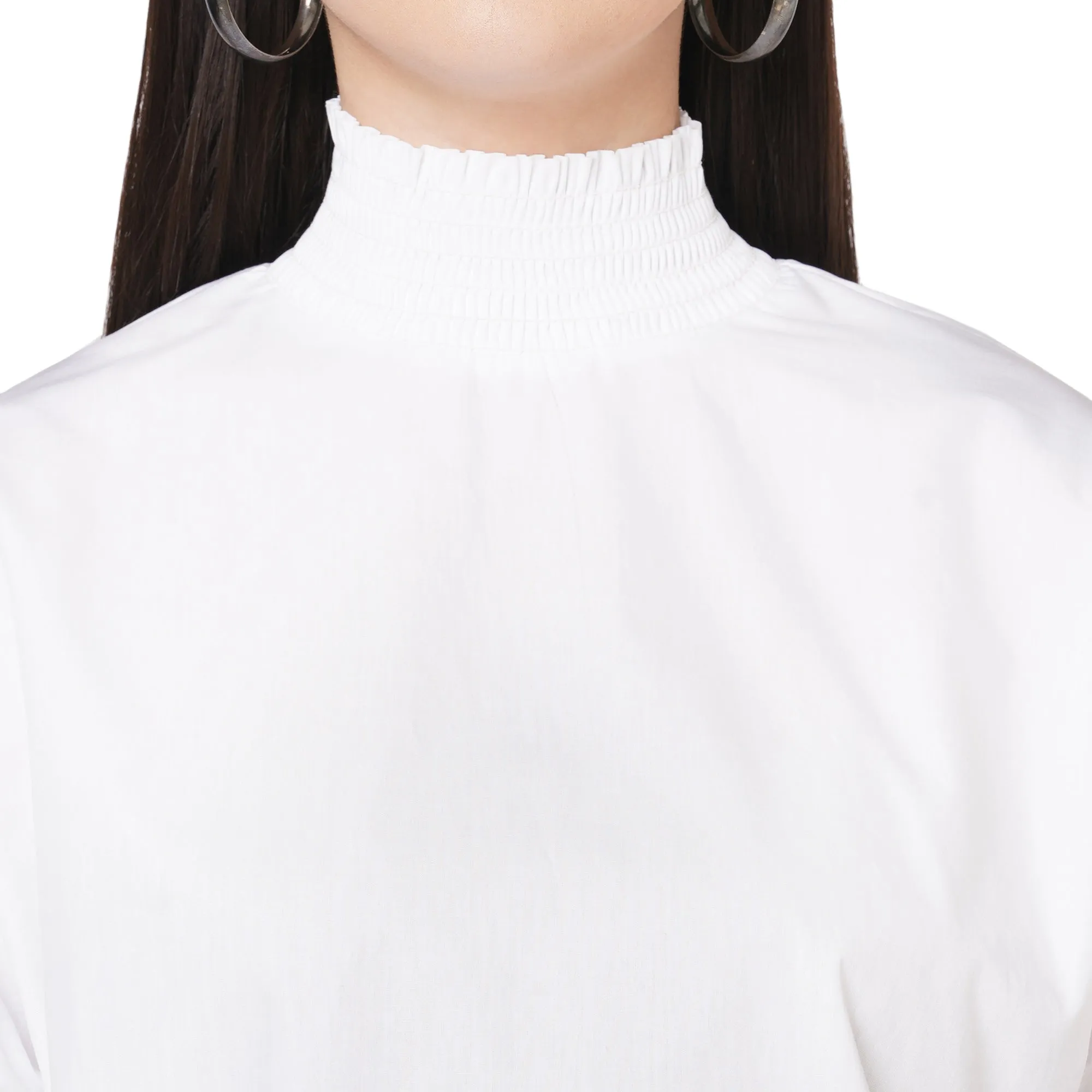 White Solid High Neck Top For Women